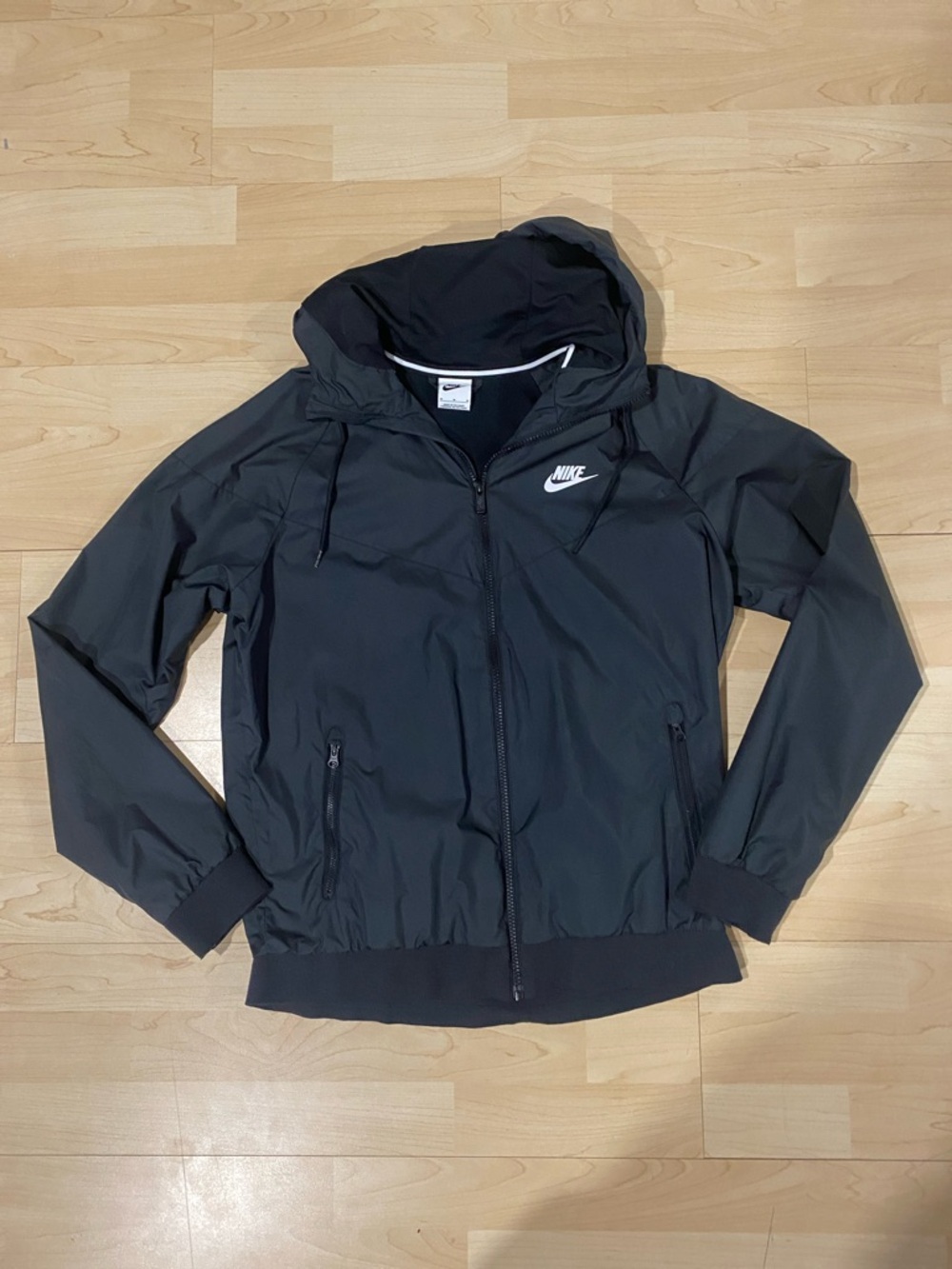 Nike Black Hooded Lightweight Jacket with White Logo